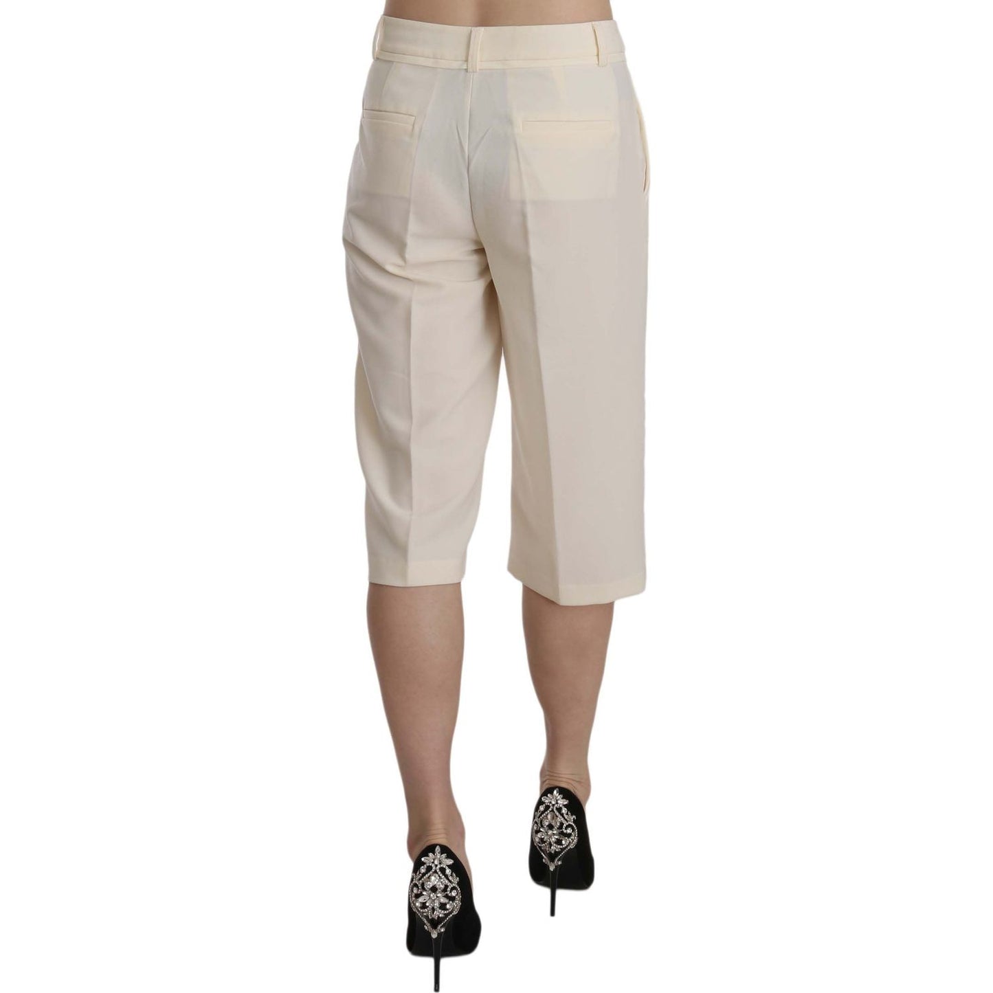 Silvian Heach Cream Mid Waist Cotton Straight Cropped Pants Silvian Heach