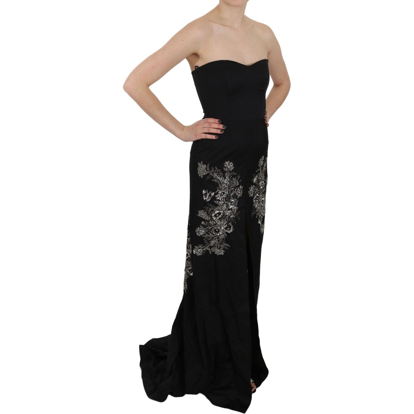 John Richmond Black Sequined Flare Ball Gown Dress John Richmond