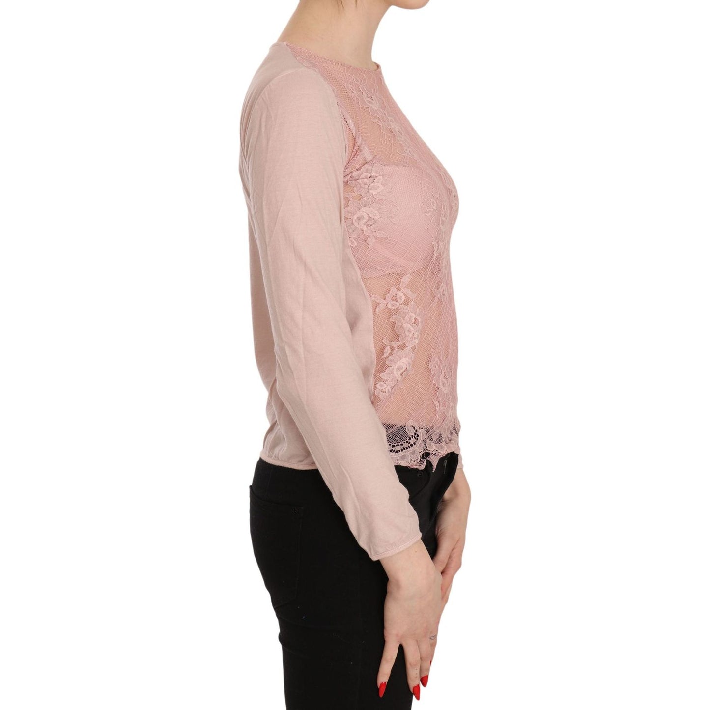 PINK MEMORIES Pink Lace See Through Long Sleeve Top Blouse PINK MEMORIES