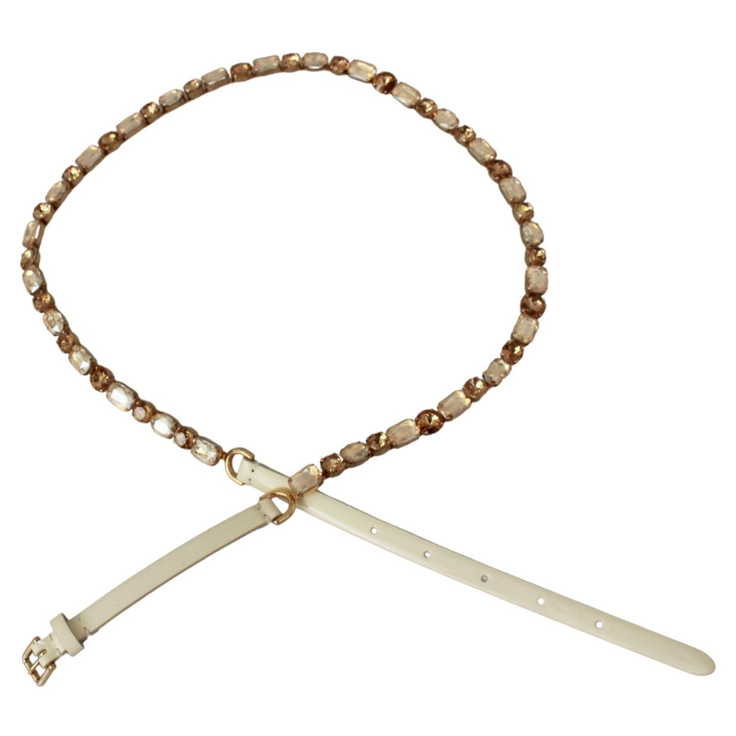 Dolce & Gabbana White Leather Crystals Waist Belt Dolce & Gabbana