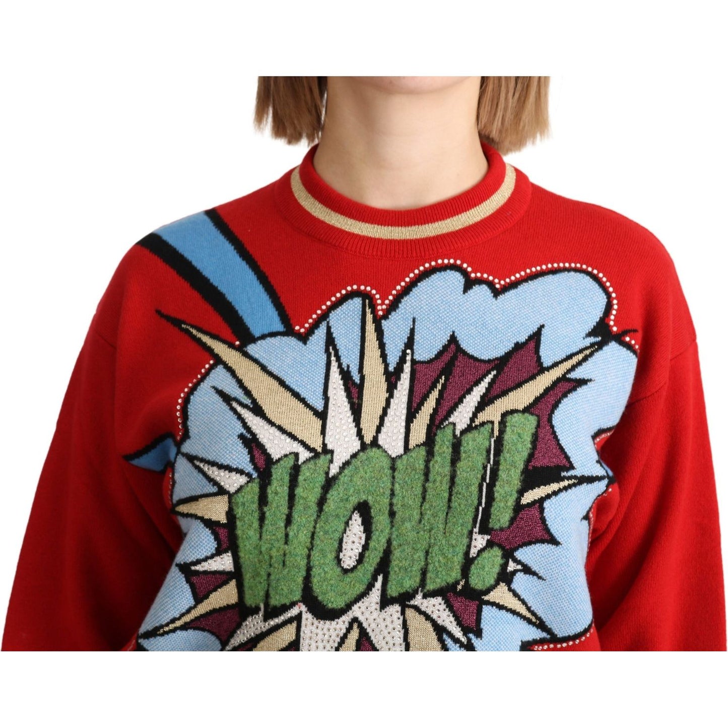 Dolce & Gabbana Red Knitted Cashmere Cartoon Top Sweater Dolce & Gabbana