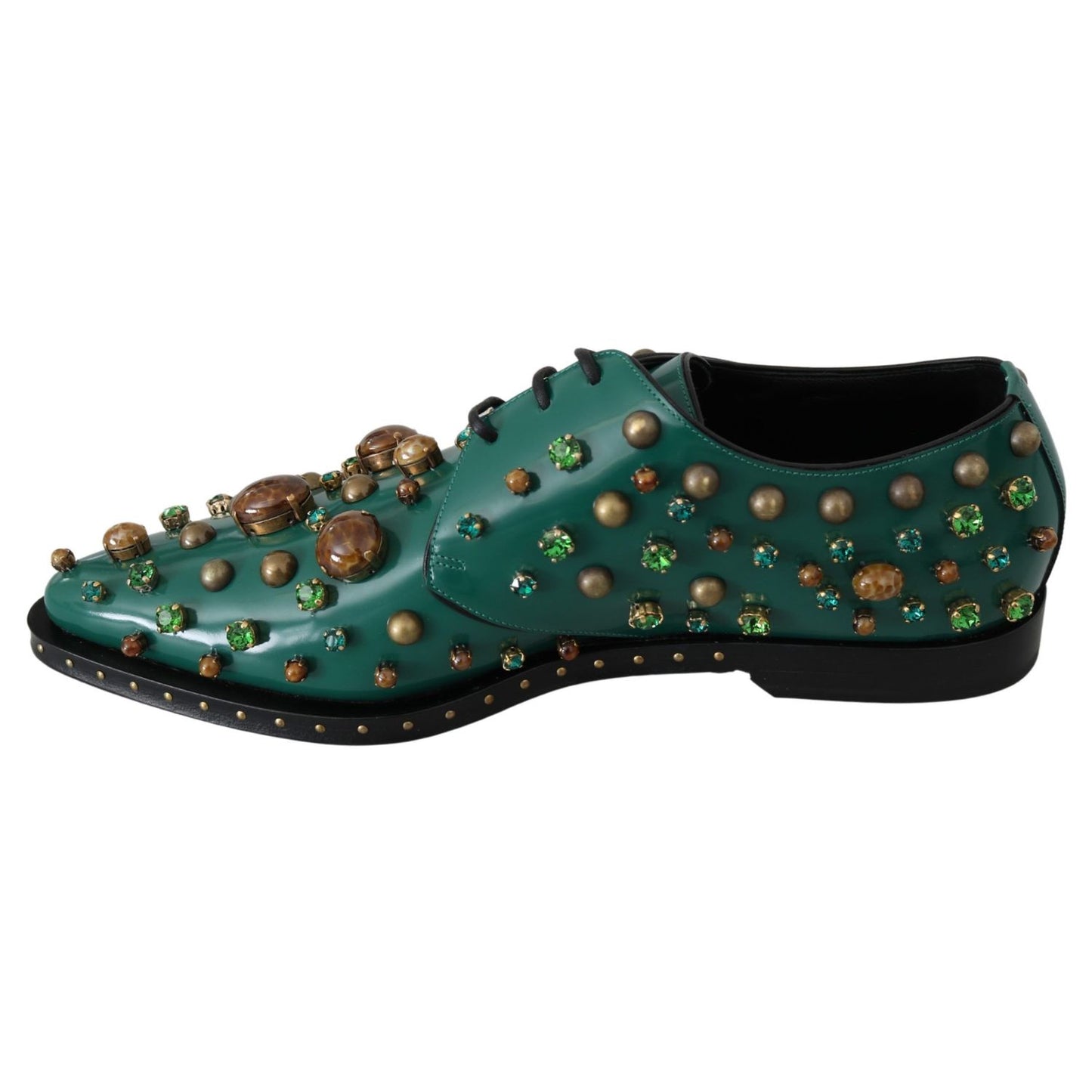 Dolce & Gabbana Green Leather Crystal Dress Broque Shoes