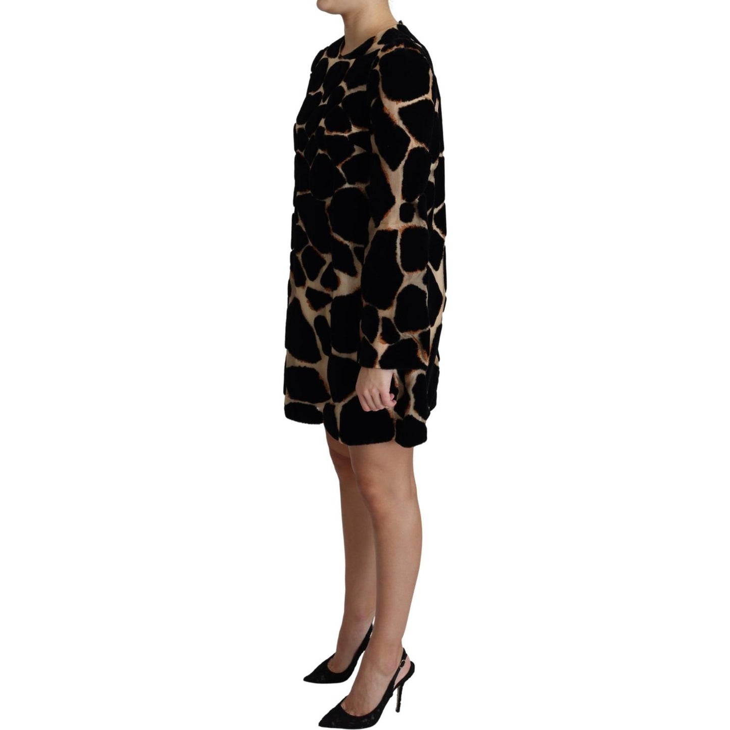 Dolce & Gabbana Black Giraffe Print Shift Mini Dress