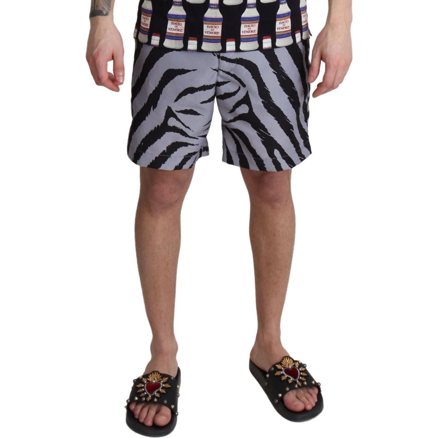 Dolce & Gabbana Gray Zebra Print Beachwear Shorts