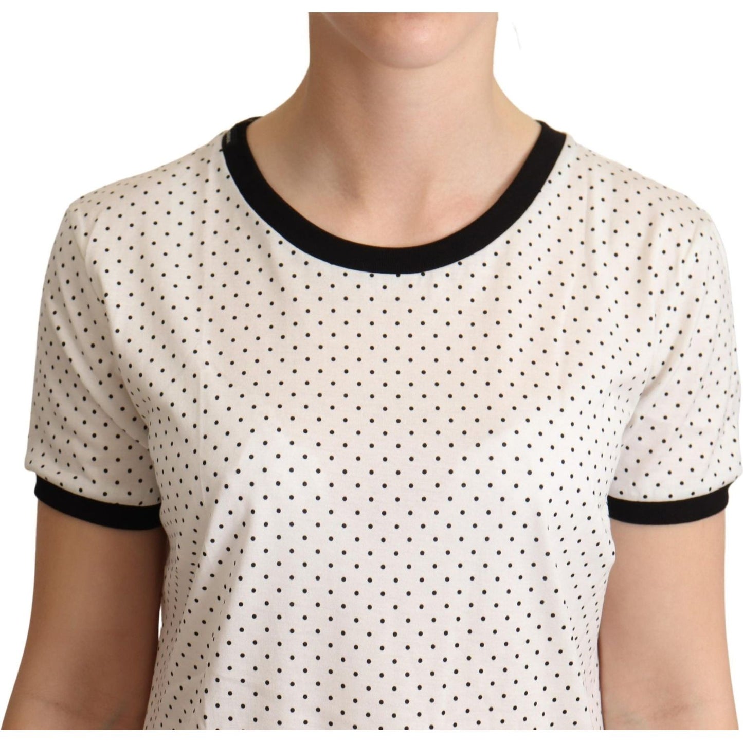 Dolce & Gabbana White Dotted Crewneck Cotton T-shirt