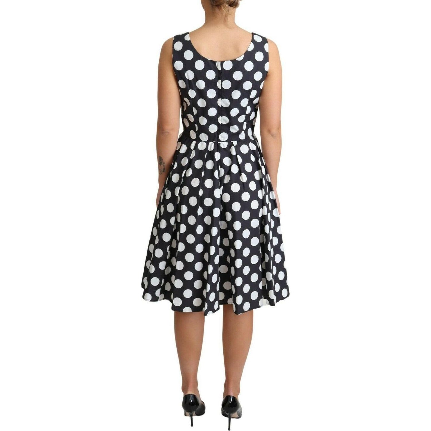 Dolce & Gabbana Black Polka Dotted Cotton A-Line Dress WOMAN DRESSES