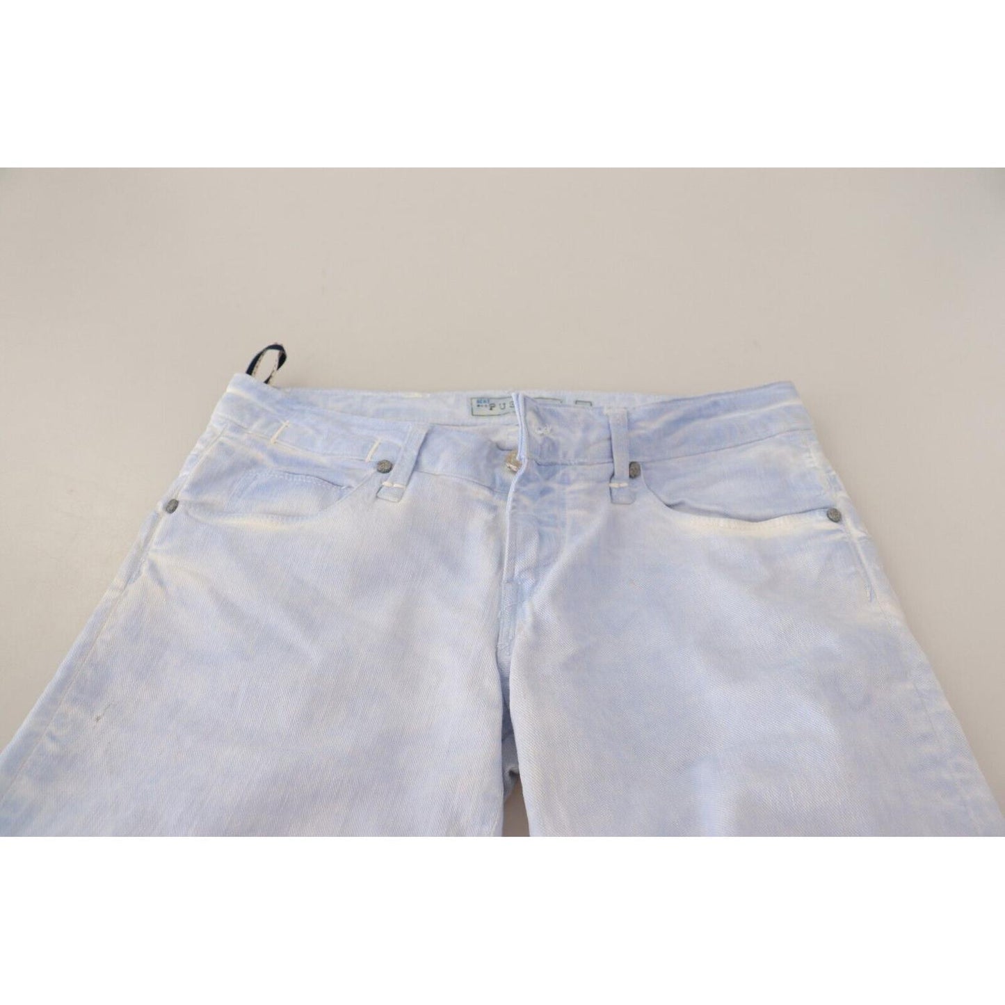 Acht Light Blue Cotton Folded Hem Denim Skinny Women Trouser Jeans