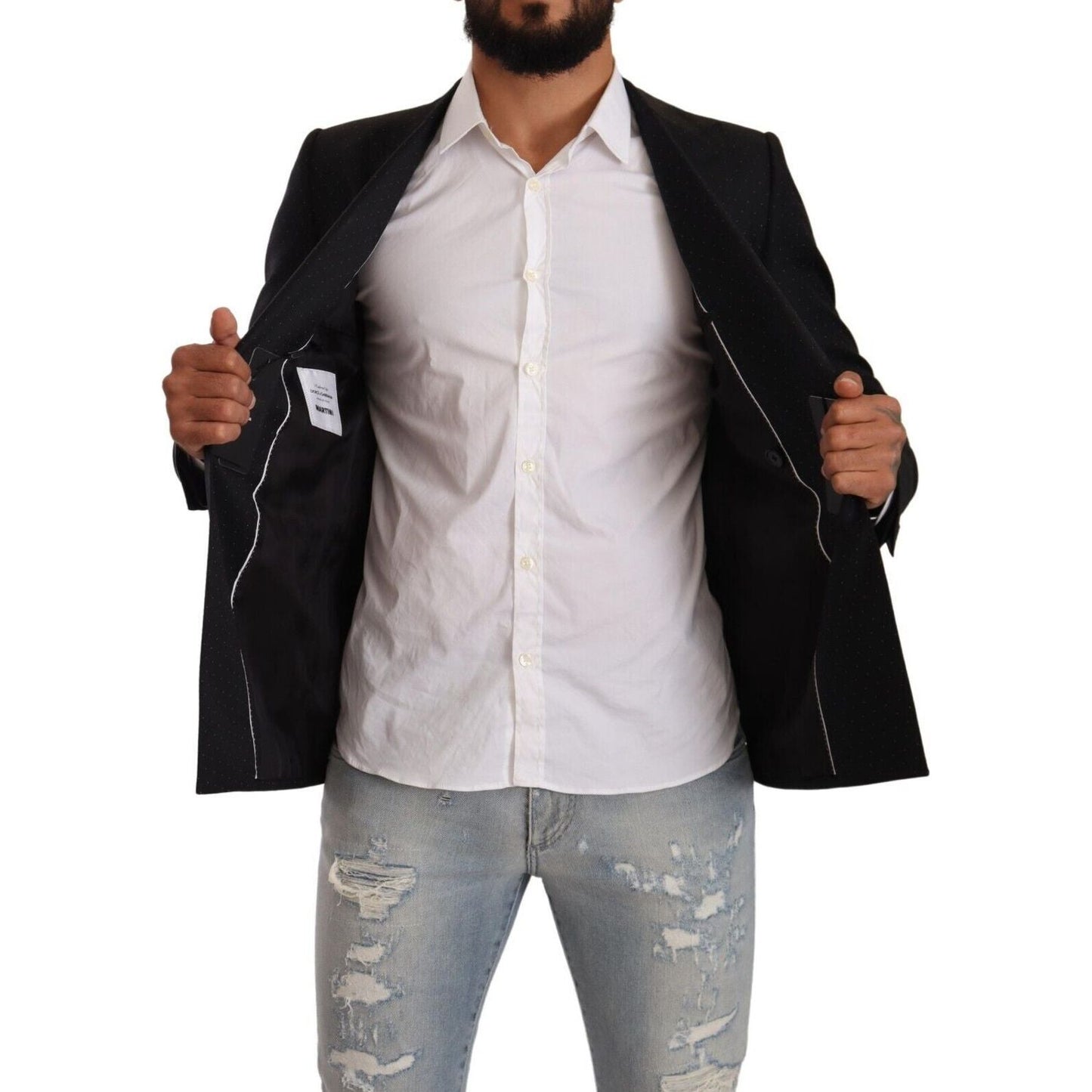 Dolce & Gabbana Black Dotted Double Breasted MARTINI Jacket Dolce & Gabbana
