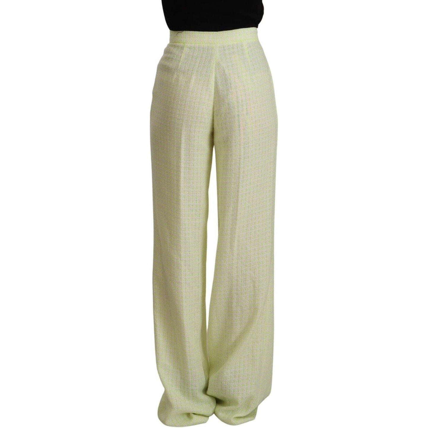 MSGM Yellow Green Cotton High Waist Straight Long Pants MSGM