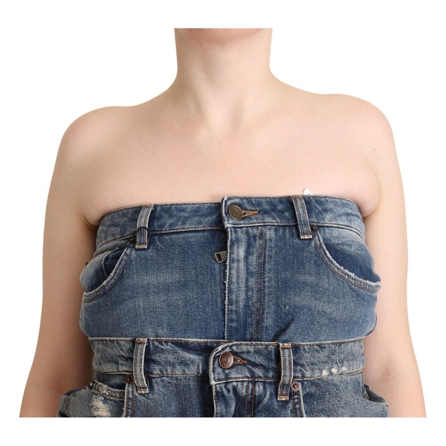 Dolce & Gabbana Dark Blue Cotton Strapless Denim Jumpsuit Dress Dolce & Gabbana