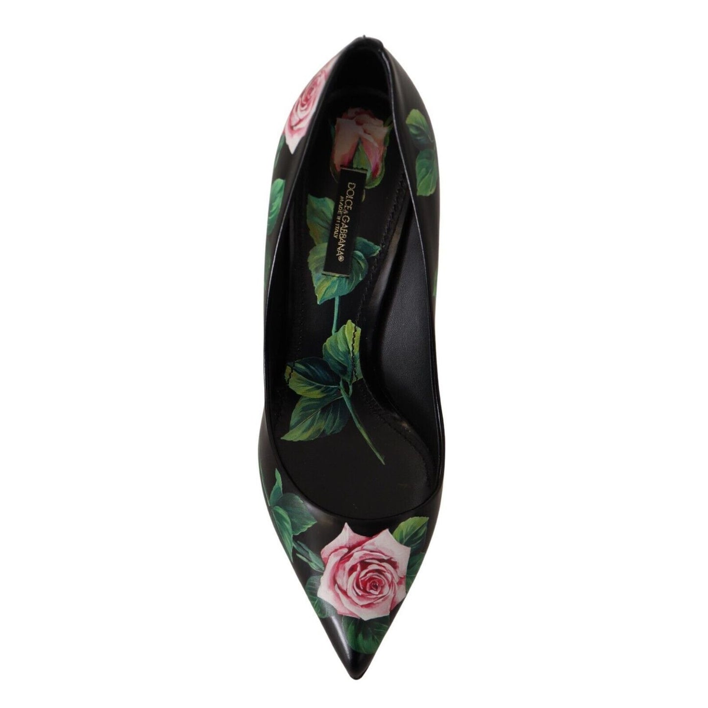 Dolce & Gabbana Black Leather Roses High Heels Pumps Shoes Dolce & Gabbana