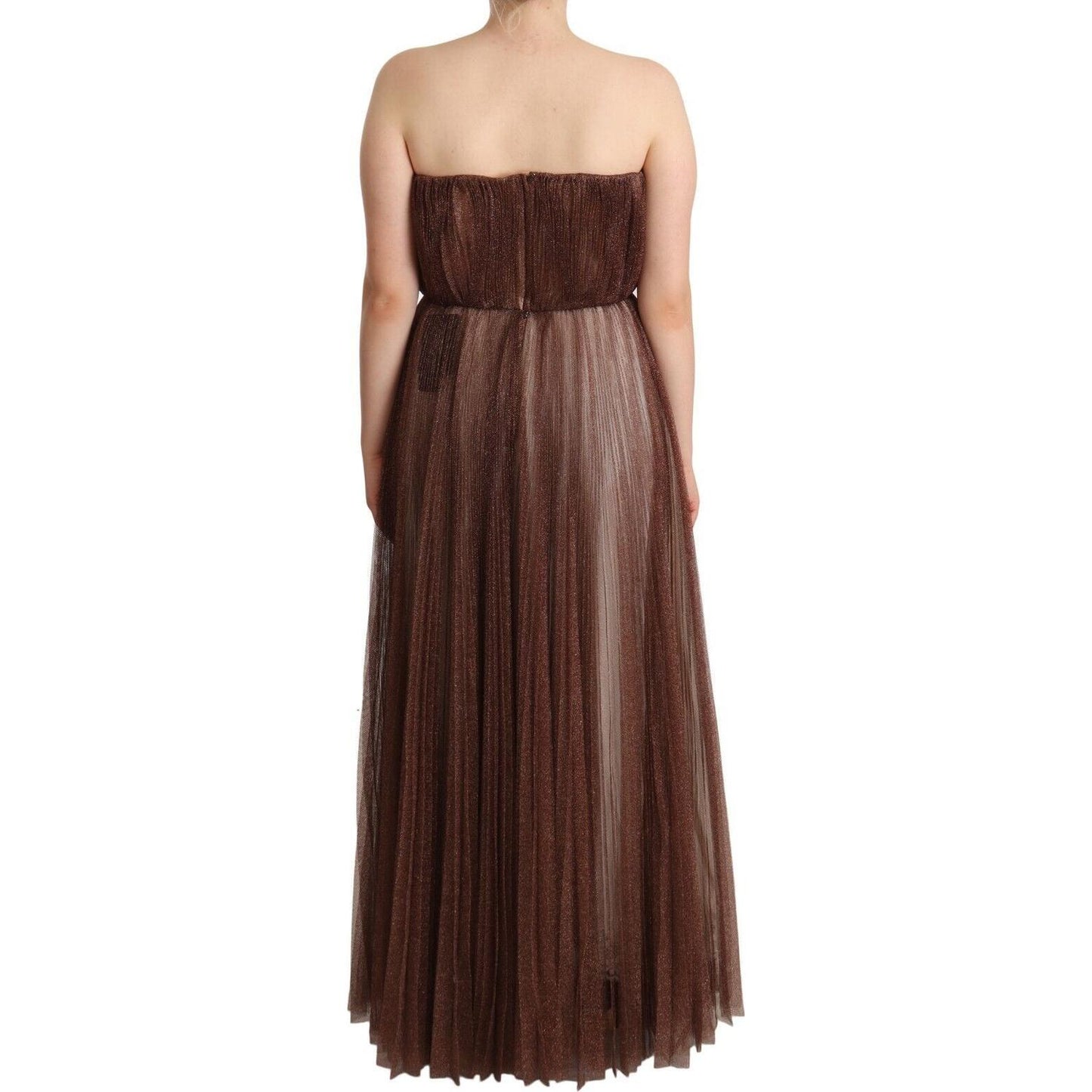 Dolce & Gabbana Metallic Bronze Polyester Maxi Gown Dress