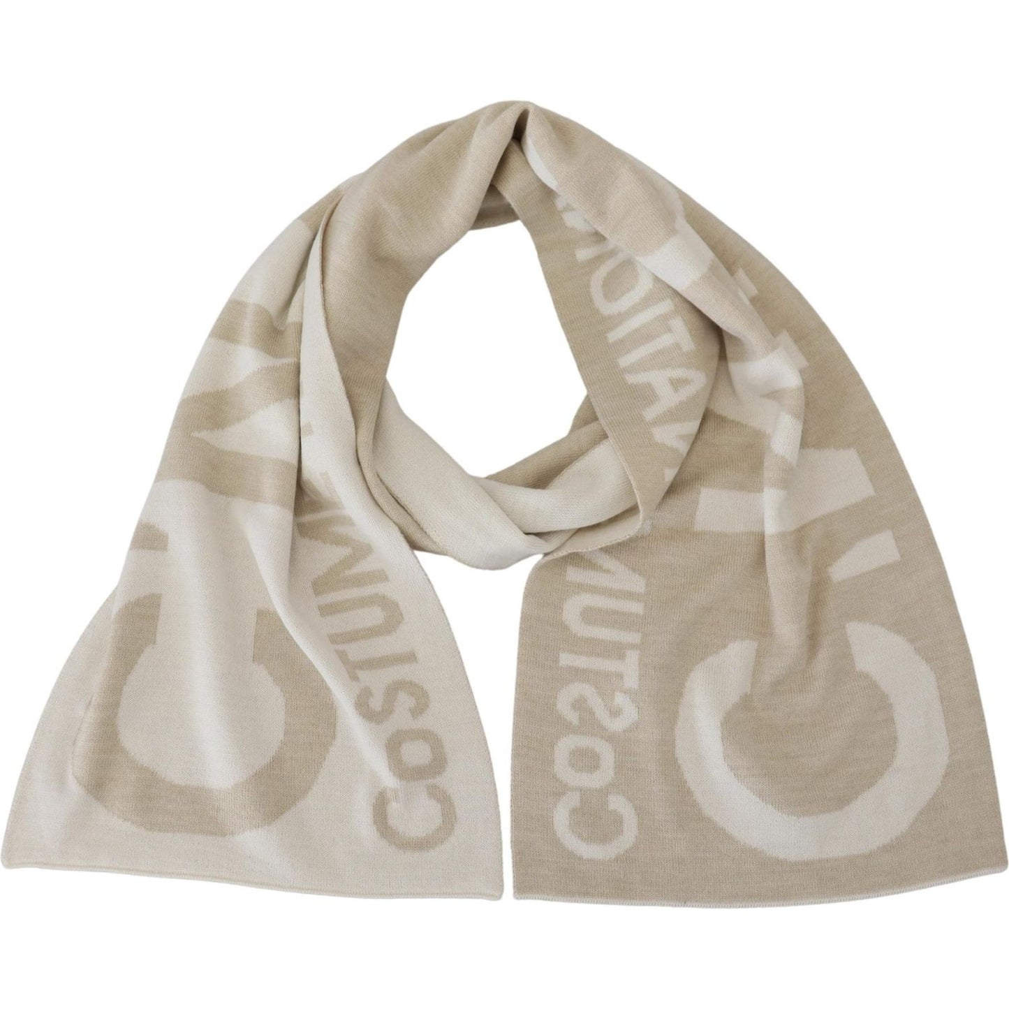 Costume National Beige White Logo Wrap Warmer Shawl Scarf