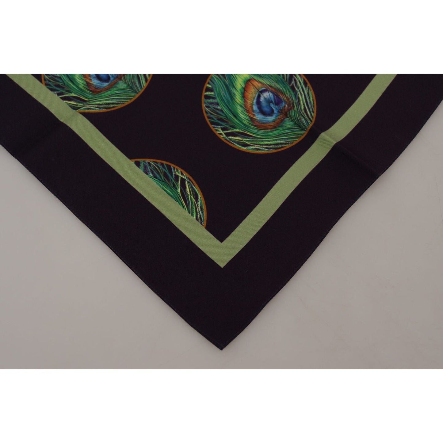 Dolce & Gabbana Black Peacock Feather DG Printed Square Handkerchief Scarf