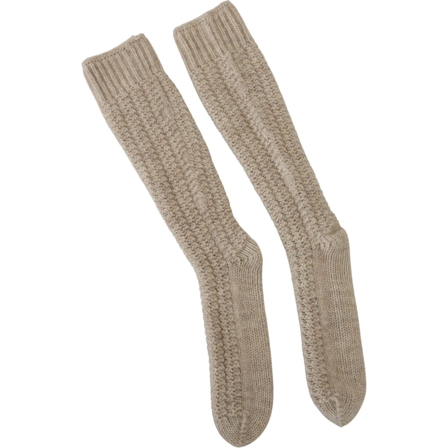 Dolce & Gabbana Beige Wool Knit Calf Long Women Socks Dolce & Gabbana