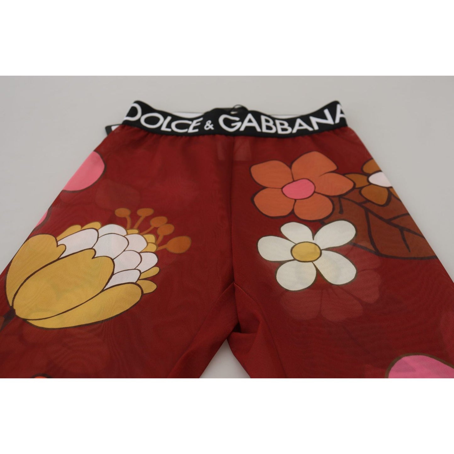 Dolce & Gabbana Red Floral Leggings Stretch Waist Pants