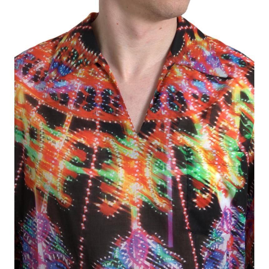 Dolce & Gabbana Multicolor Luminarie Print Men Cotton Shirt Dolce & Gabbana