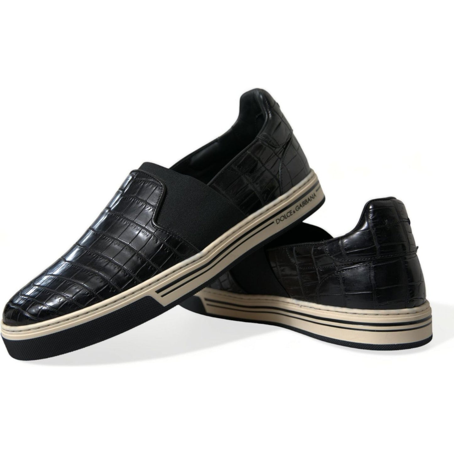 Dolce & Gabbana Black Croc Exotic Leather Sneakers Shoes