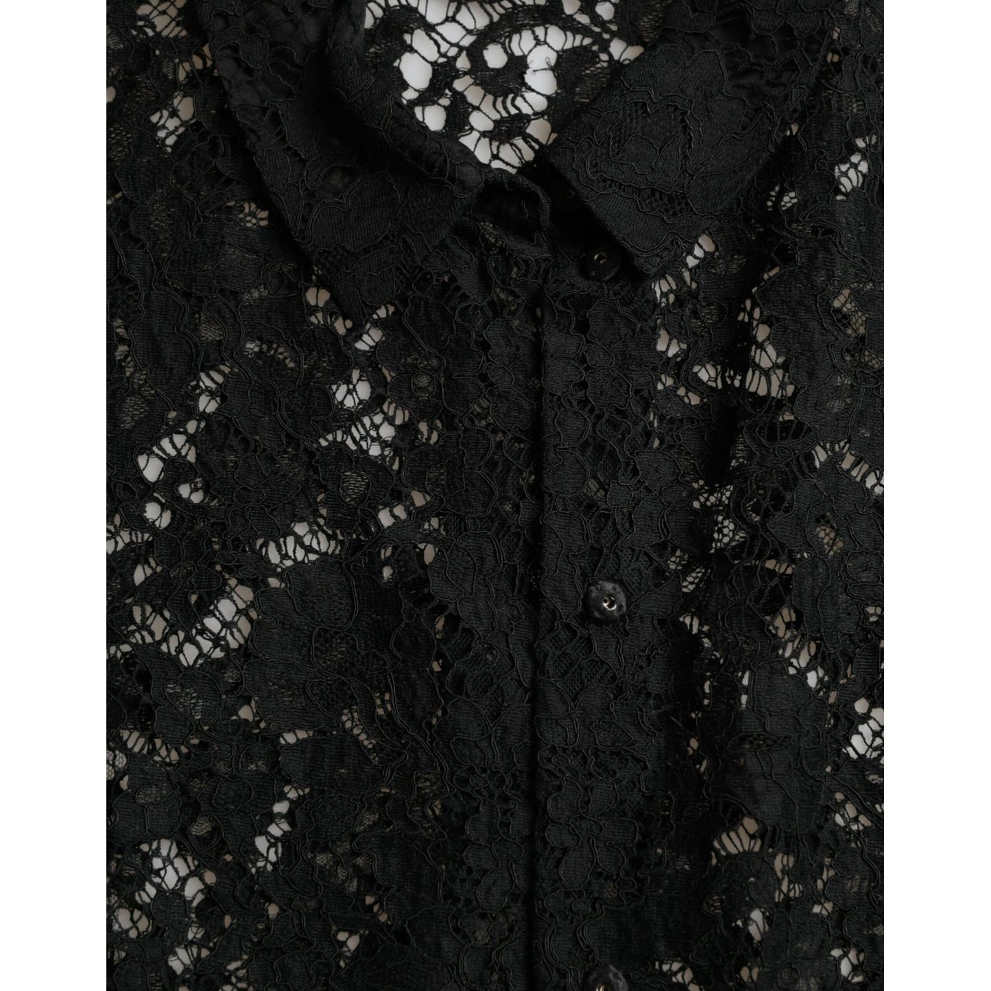 Dolce & Gabbana Black Floral Lace Long Sleeves Blouse Top