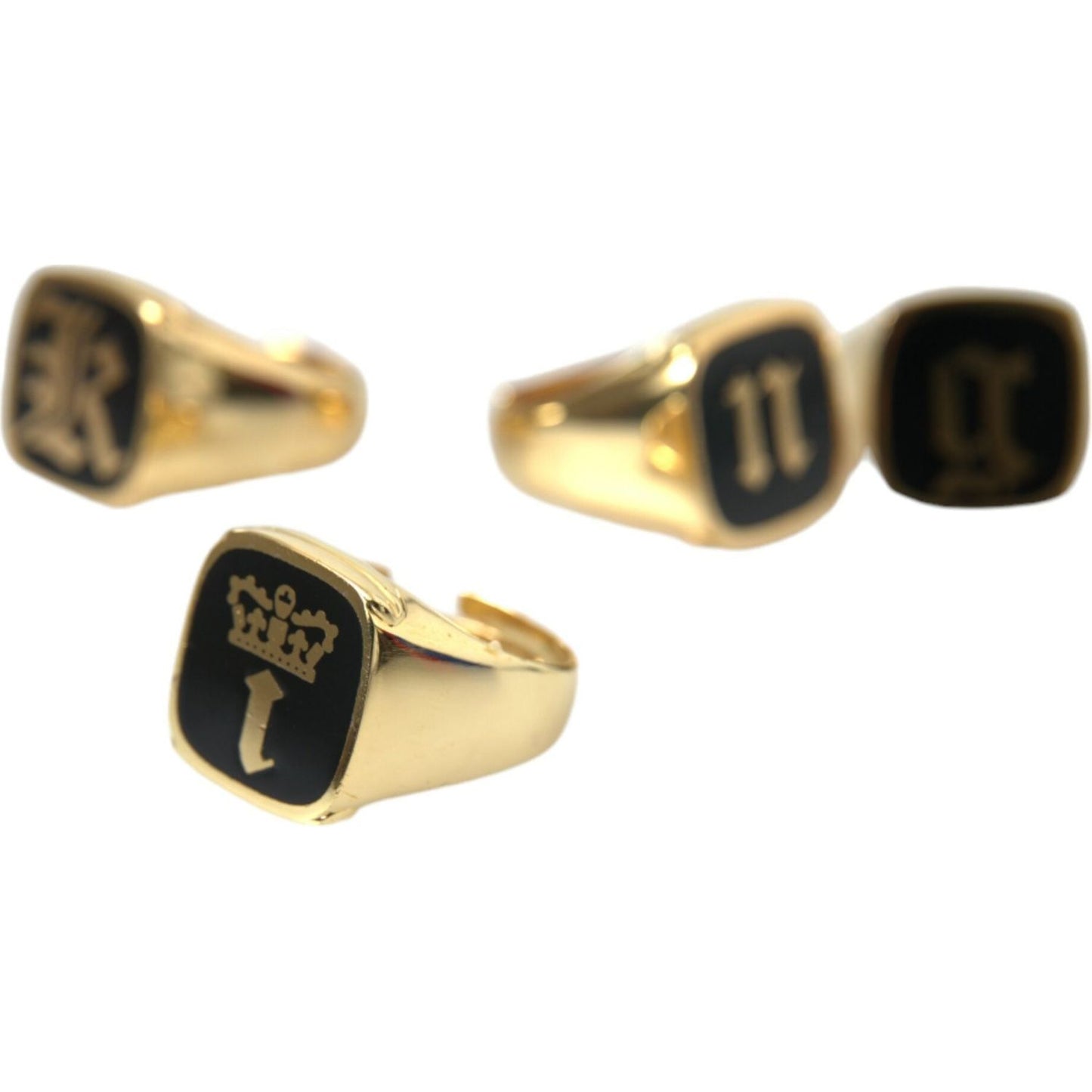 Dolce & Gabbana Gold Brass KING Enamel Set of 4 Ring Ring