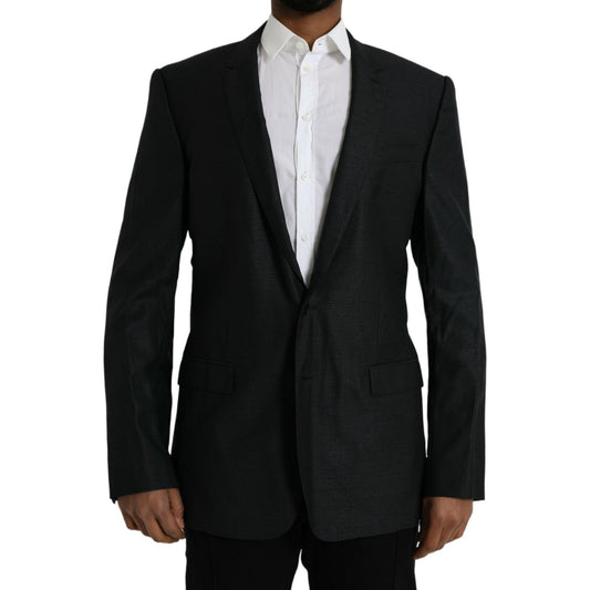 Black Wool Notch SingleBreasted Coat Blazer
