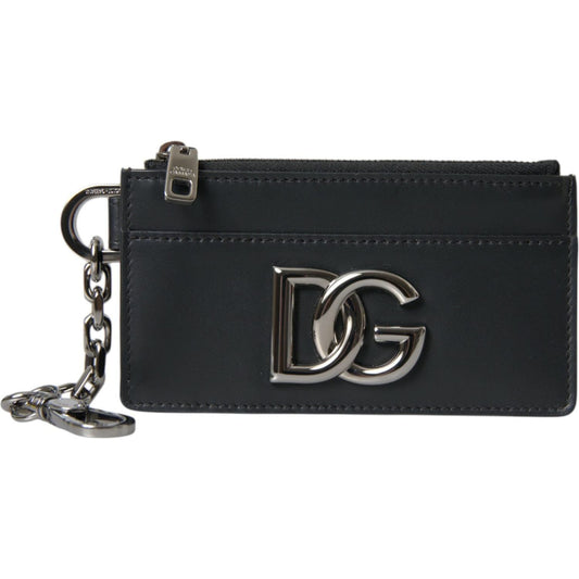 Dolce & Gabbana | Black Calfskin Leather DG Logo Card Holder Wallet Men| McRichard Designer Brands   