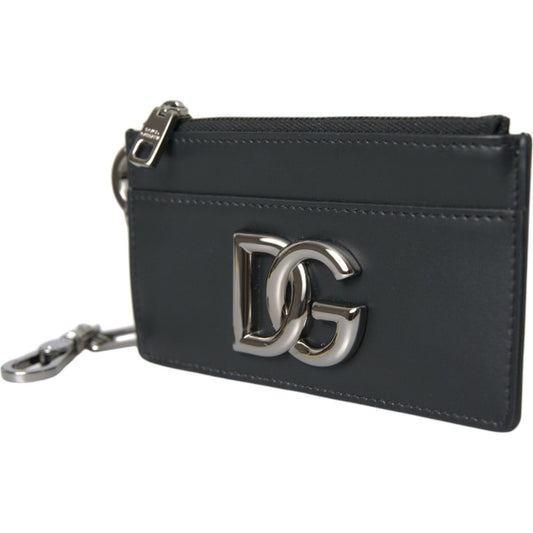 Dolce & Gabbana | Black Calfskin Leather DG Logo Card Holder Wallet Men| McRichard Designer Brands   