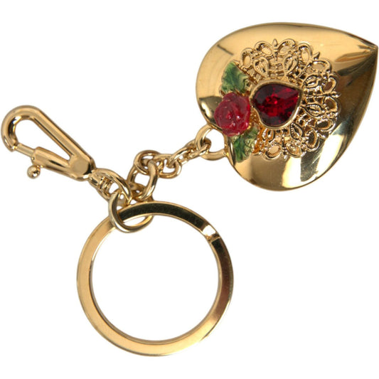 Dolce & Gabbana | Metallic Gold Brass Heart Floral Pendant Keychain Keyring| McRichard Designer Brands   