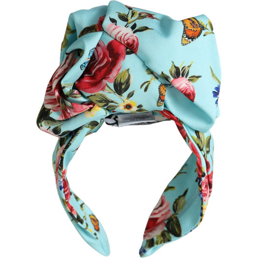 Dolce & Gabbana | Turquoise Floral Applique Silk Women Headband Diadem| McRichard Designer Brands   