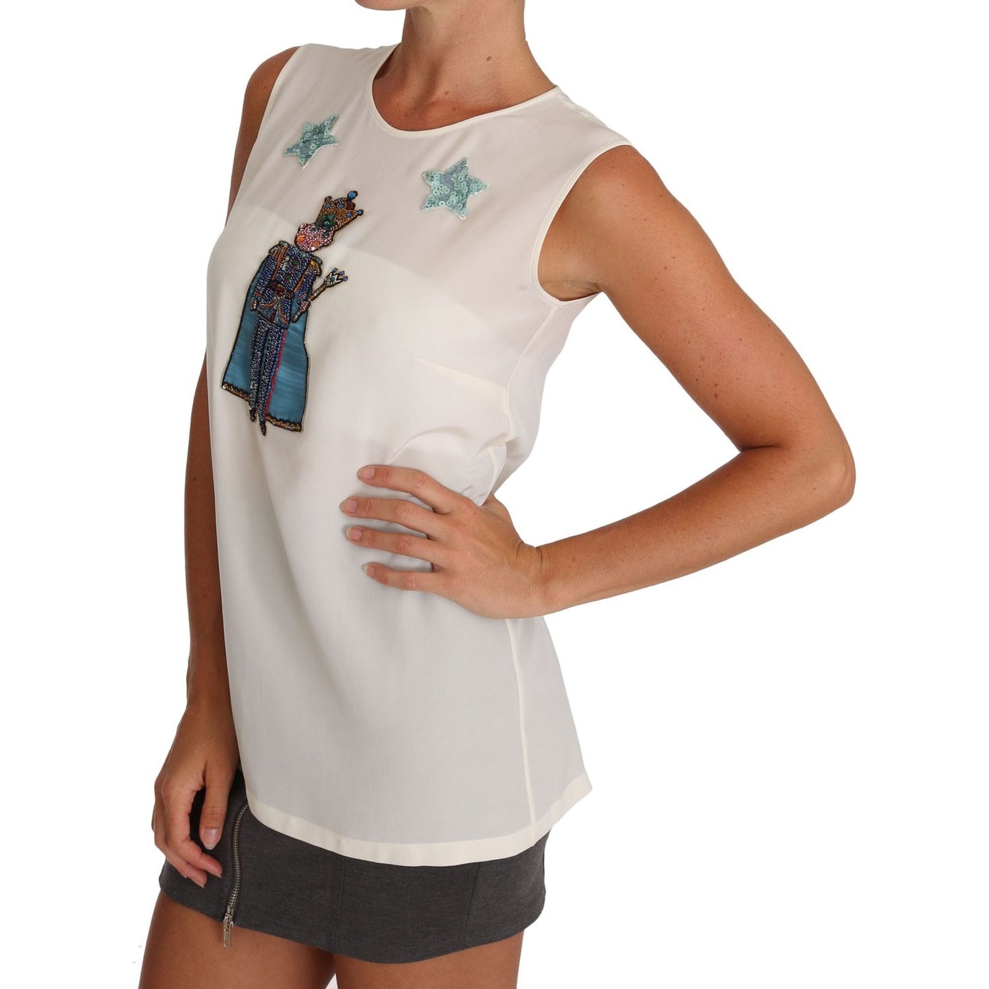 Dolce & Gabbana White Silk Crystal Sequined Fairy T-shirt Dolce & Gabbana