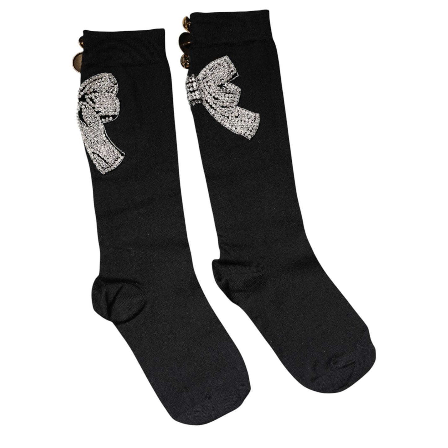Dolce & Gabbana Black Knit Floral Crystal Embellishment Socks Dolce & Gabbana