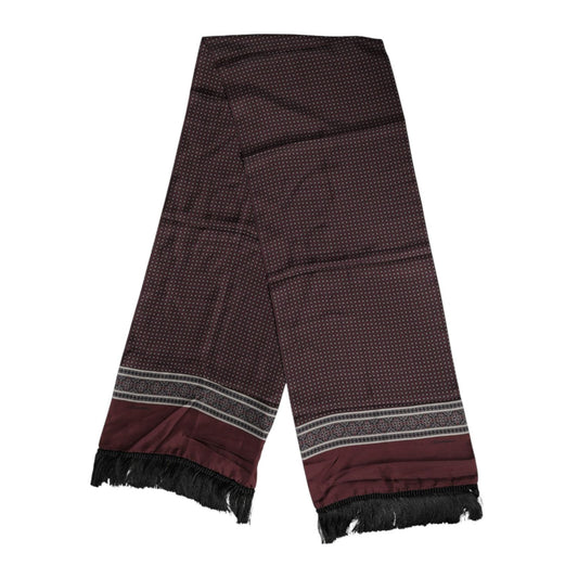 Dolce & Gabbana Maroon Dotted Silk Fringes Foulard Scarf