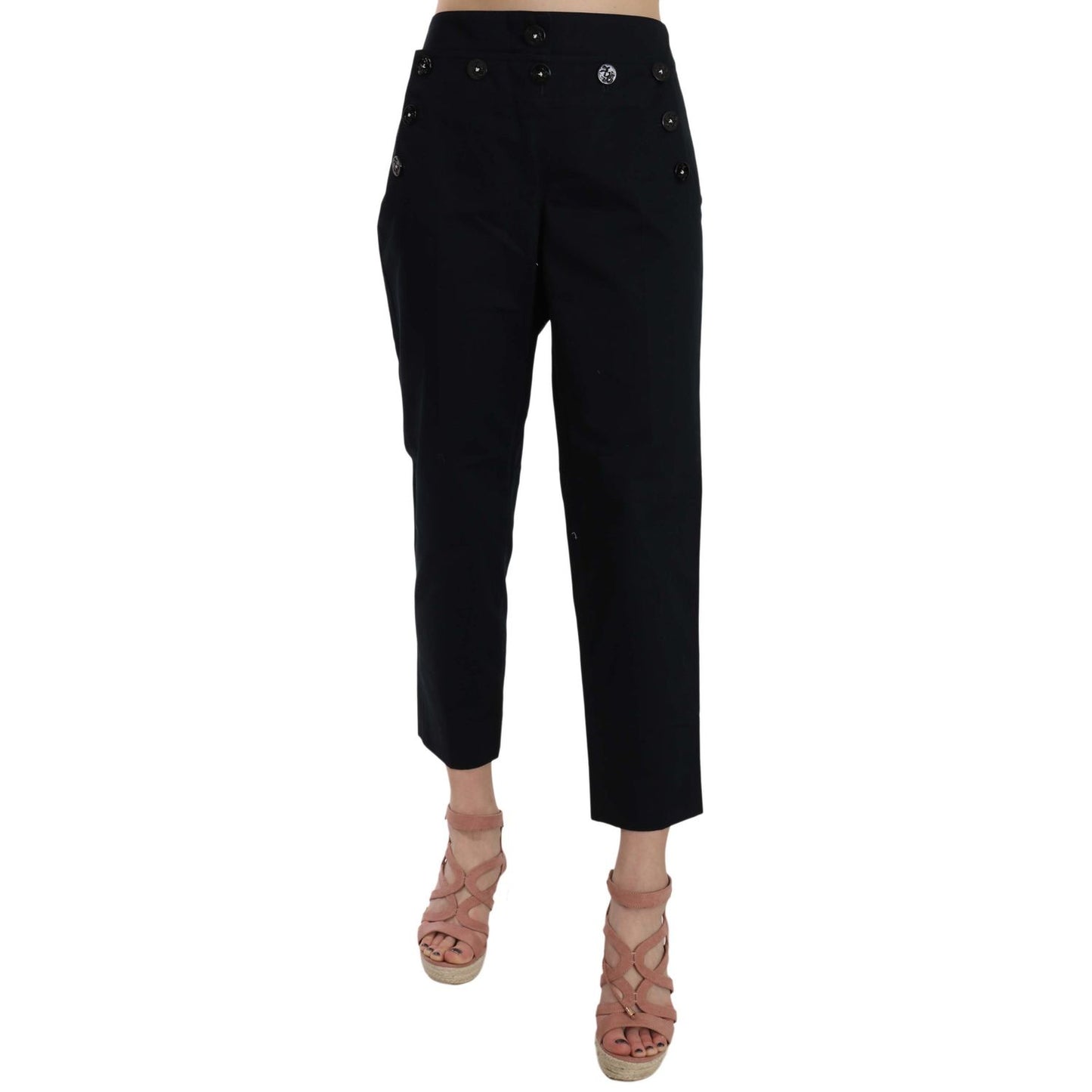 Dolce & Gabbana Black Cropped Front Button Embellished Pants Jeans & Pants