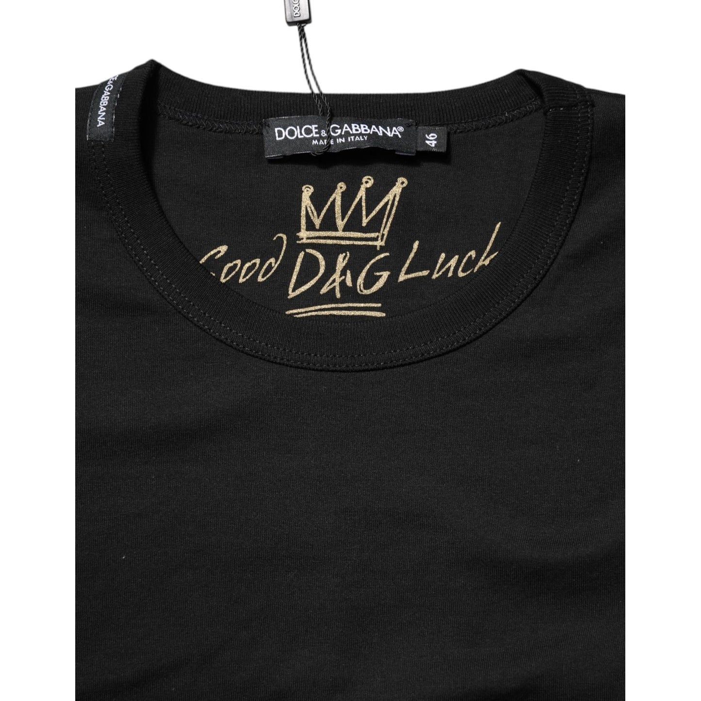 Dolce & Gabbana Black Cotton Goodluck Tee Crew Neck T-shirt Dolce & Gabbana