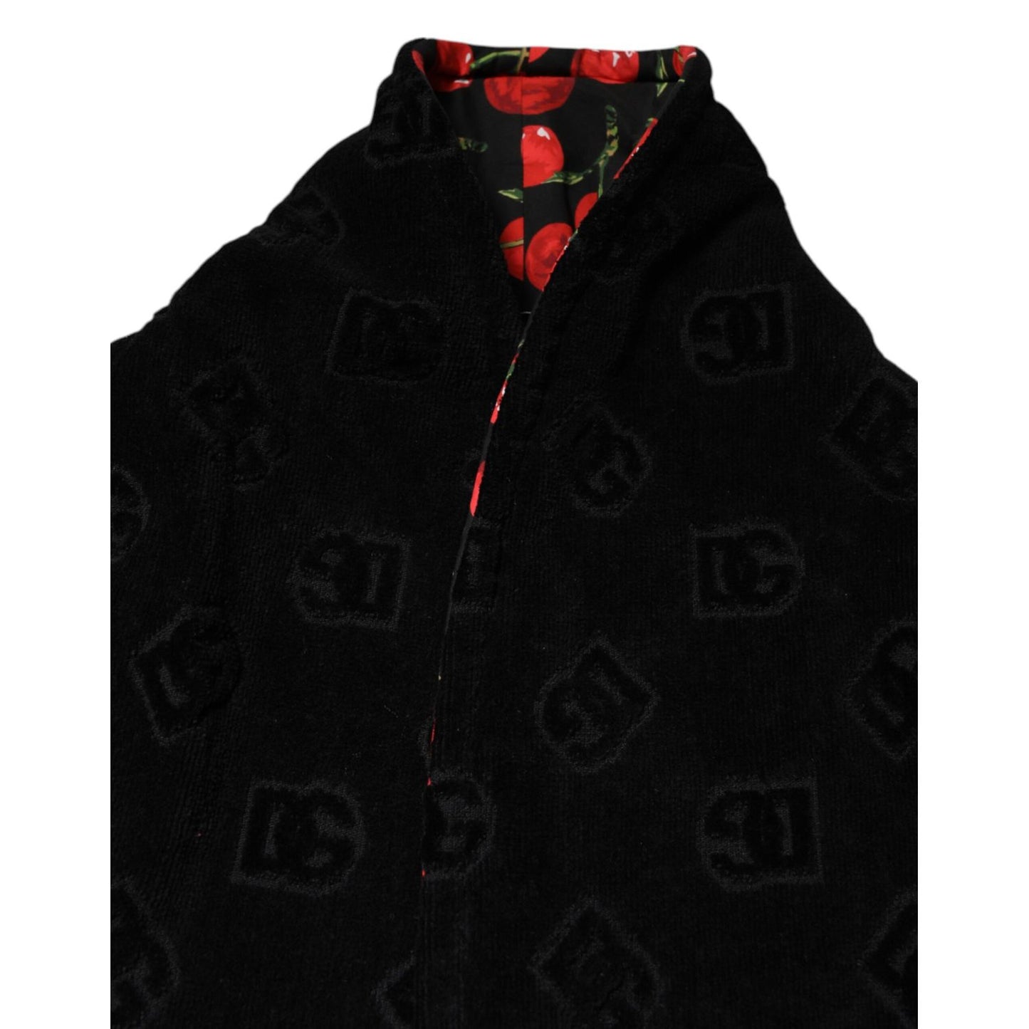 Dolce & Gabbana Black Cherry Print Wrap Robe Men Coat Jacket Dolce & Gabbana