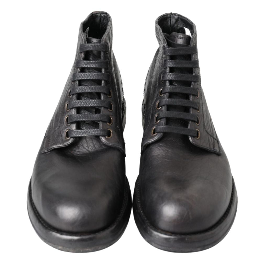 Dolce & Gabbana Black Leather Lace-Up Boots Dolce & Gabbana