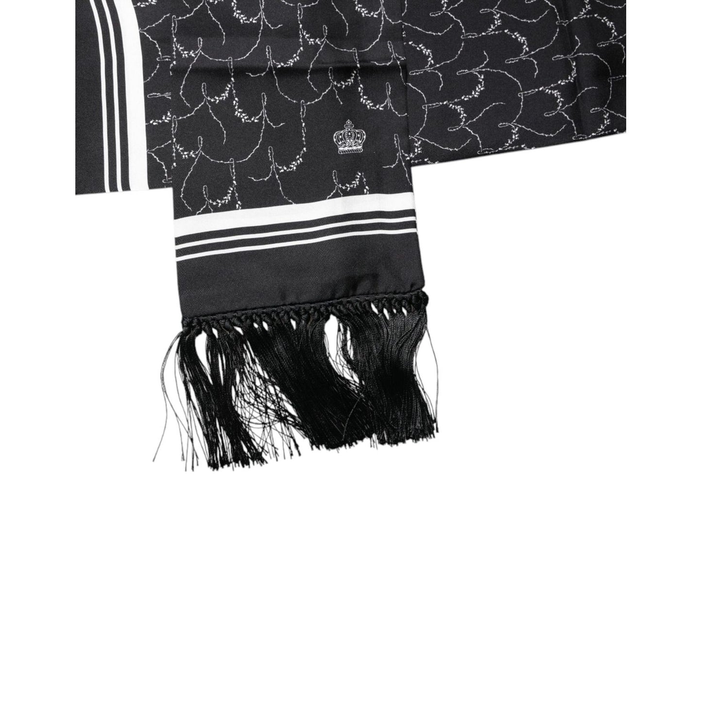 Dolce & Gabbana Black Patterned Skinny Fringes Shawl Scarf Dolce & Gabbana