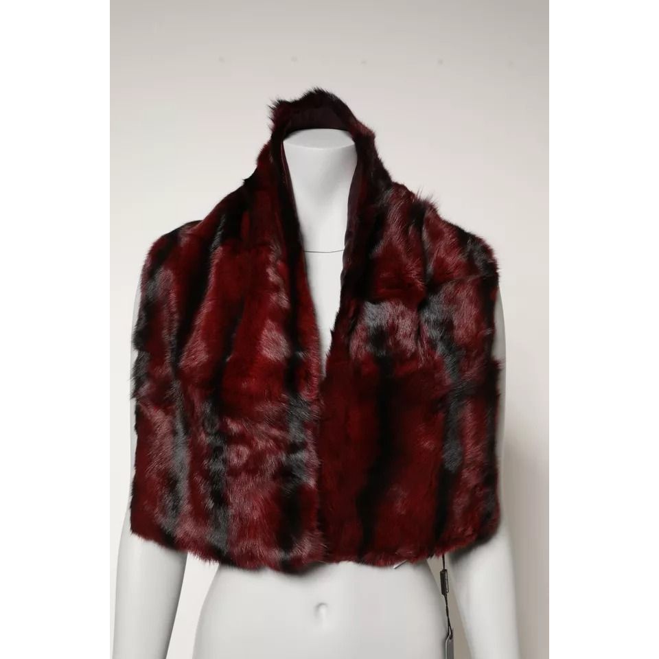 Dolce & Gabbana Black Red Stripe Fur Shawl Neck Wrap Scarf Dolce & Gabbana