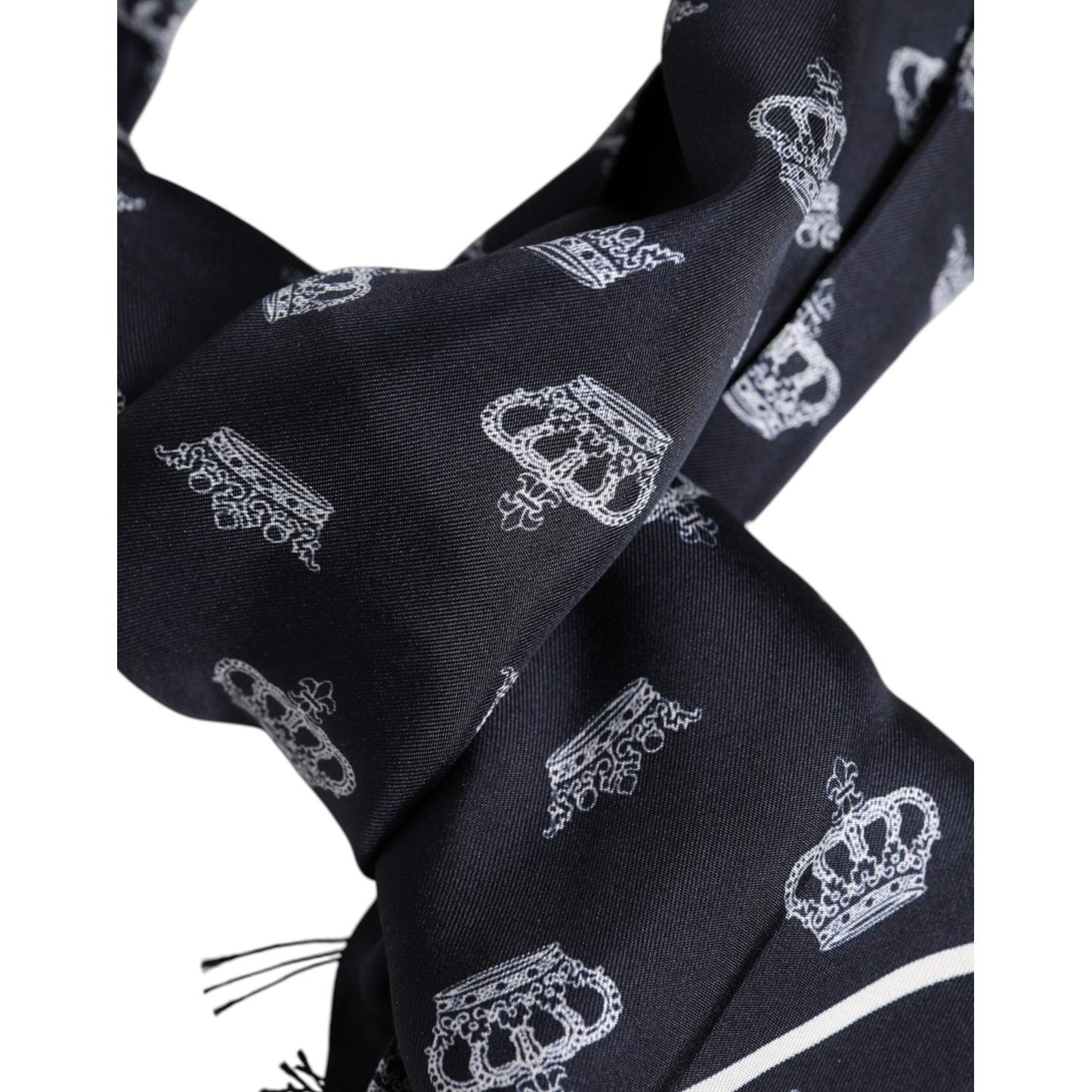 Dolce & Gabbana Black Silk Crown Fringes Men Foulard Scarf Dolce & Gabbana