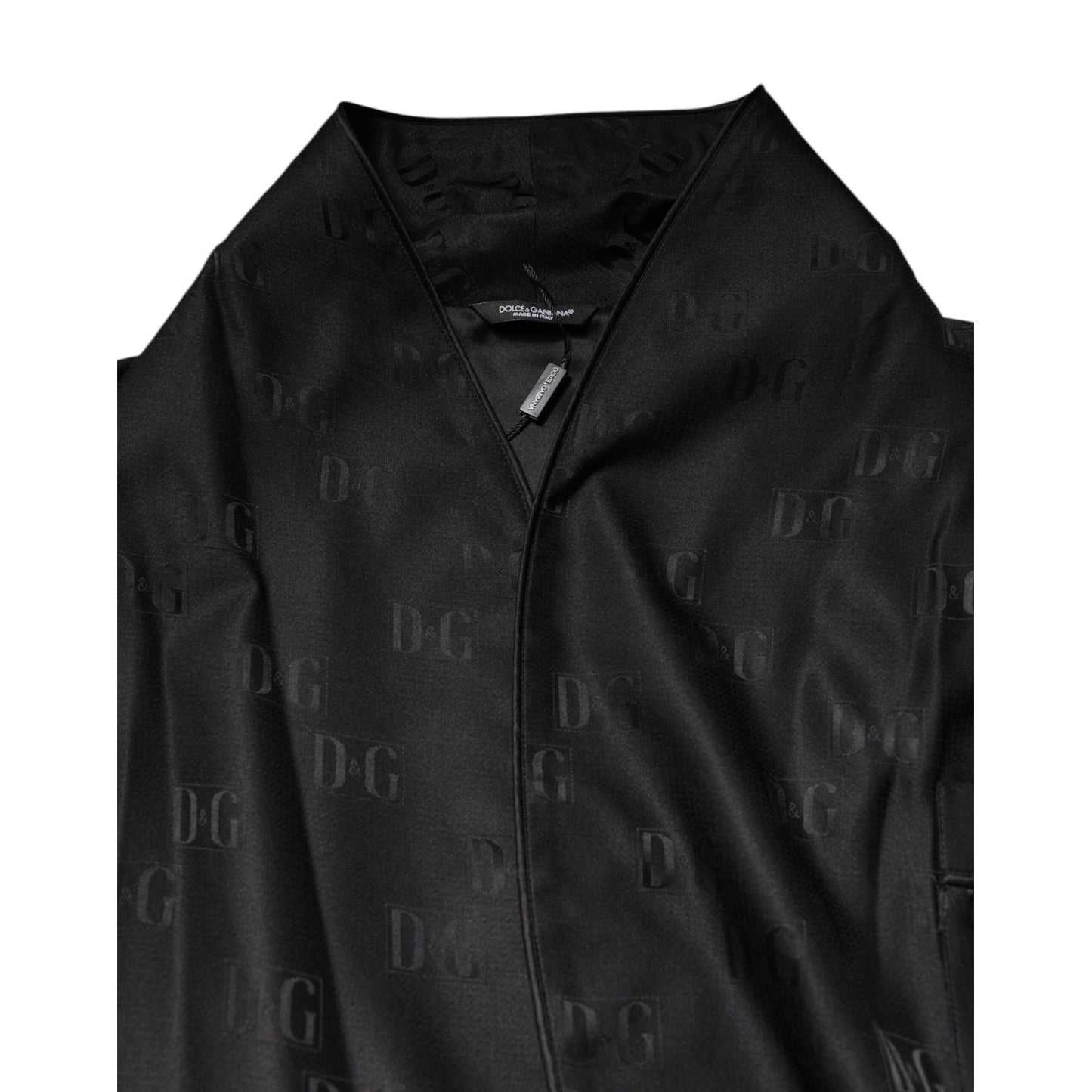Dolce & Gabbana Black Silk DG Logo Men Wrap Robe Coat Jacket Dolce & Gabbana