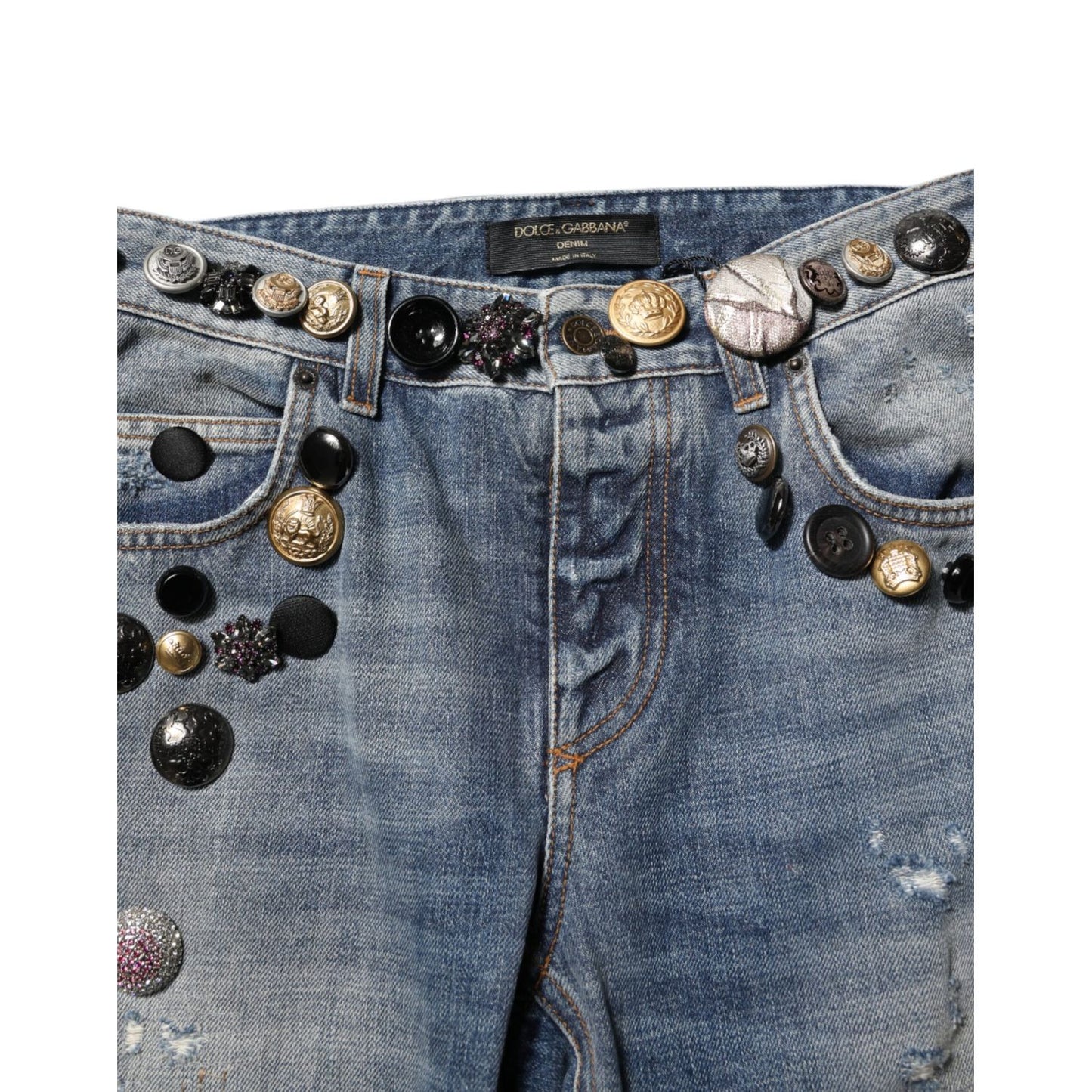 Dolce & Gabbana Blue Embellished Tattered SkinnyDenim Jeans Dolce & Gabbana