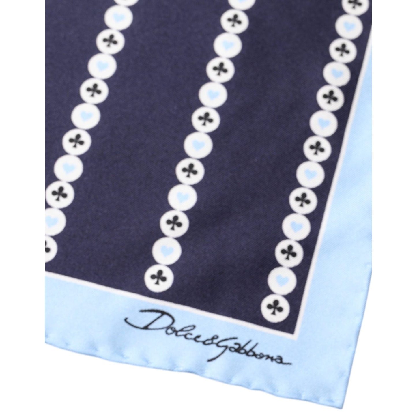 Dolce & Gabbana Blue Heart Spade Silk Handkerchief Scarf