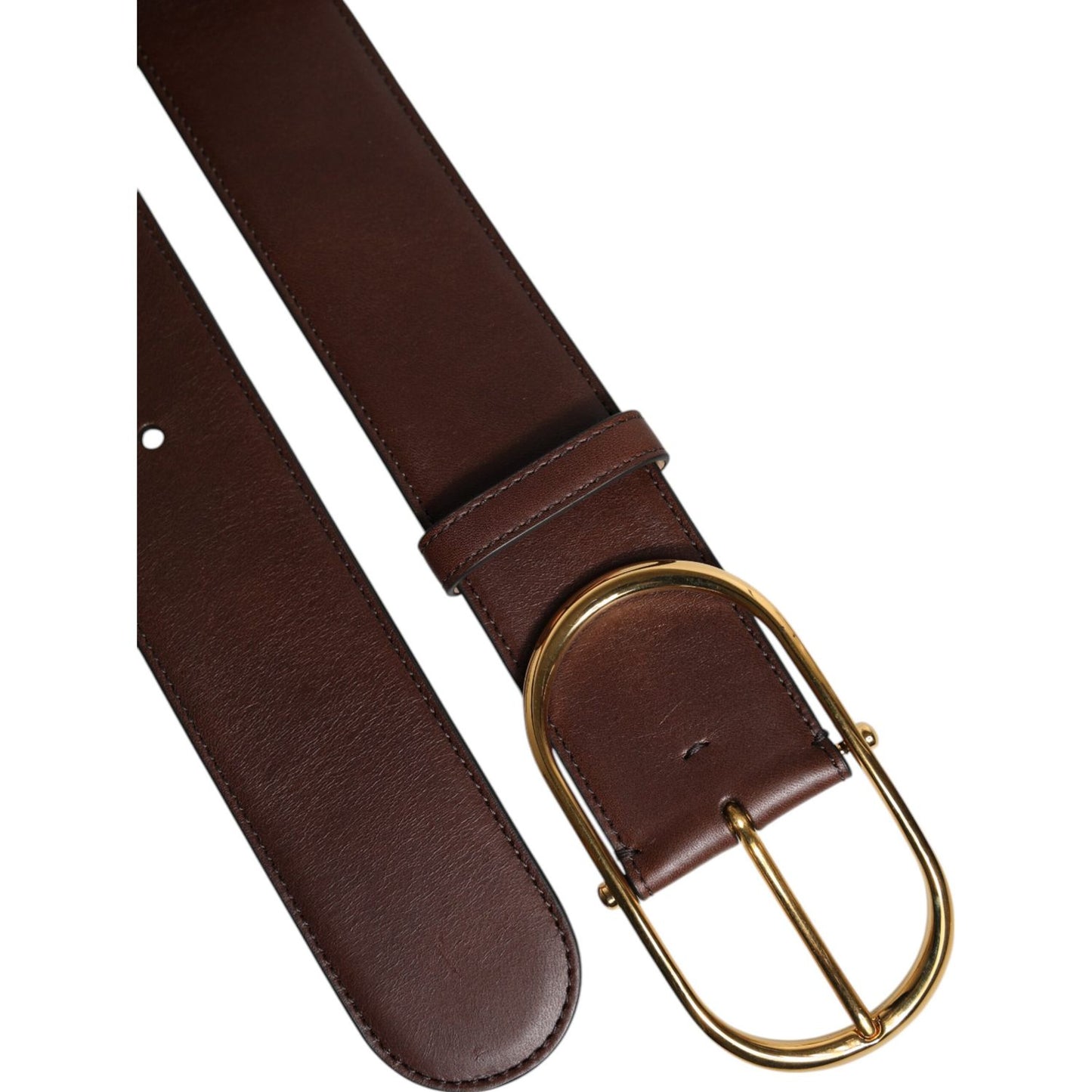 Dolce & Gabbana Brown Leather Waist Gold Metal Buckle Belt Dolce & Gabbana