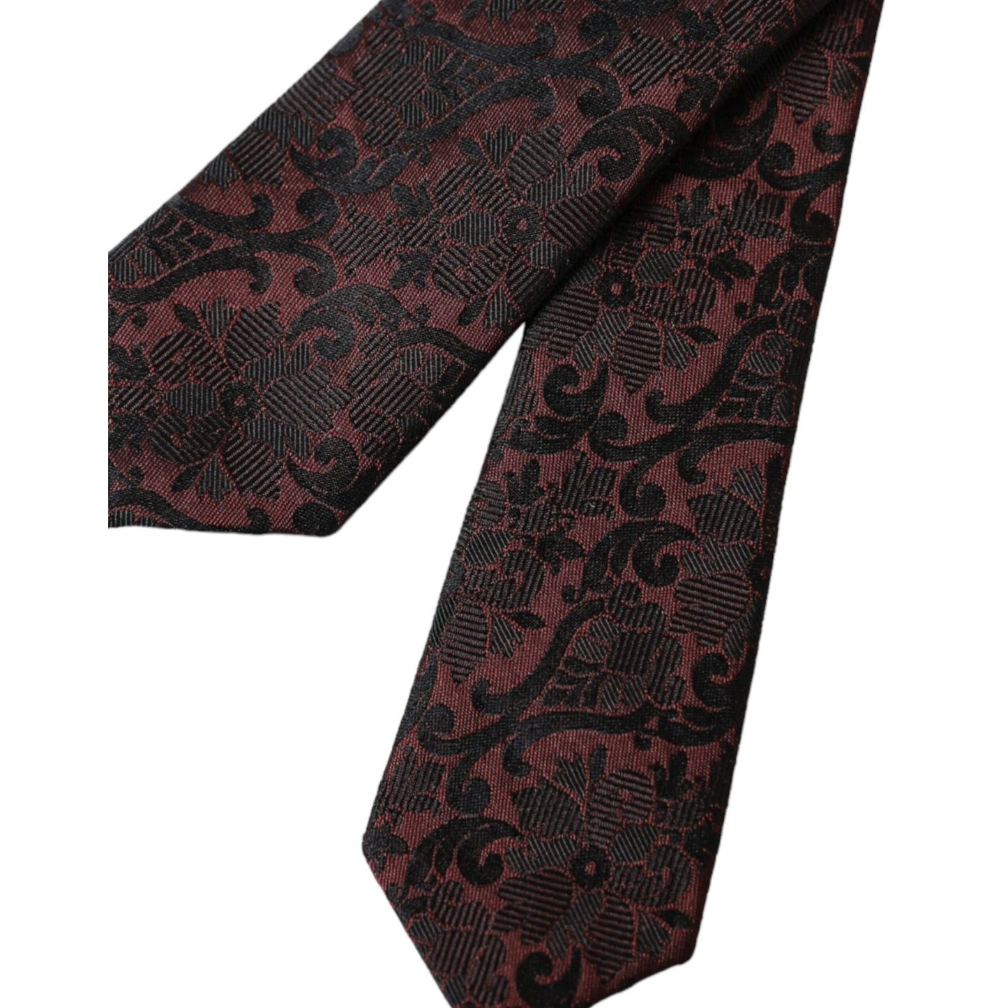 Dolce & Gabbana Maroon Floral Fantasy Silk Adjustable Men Tie Dolce & Gabbana