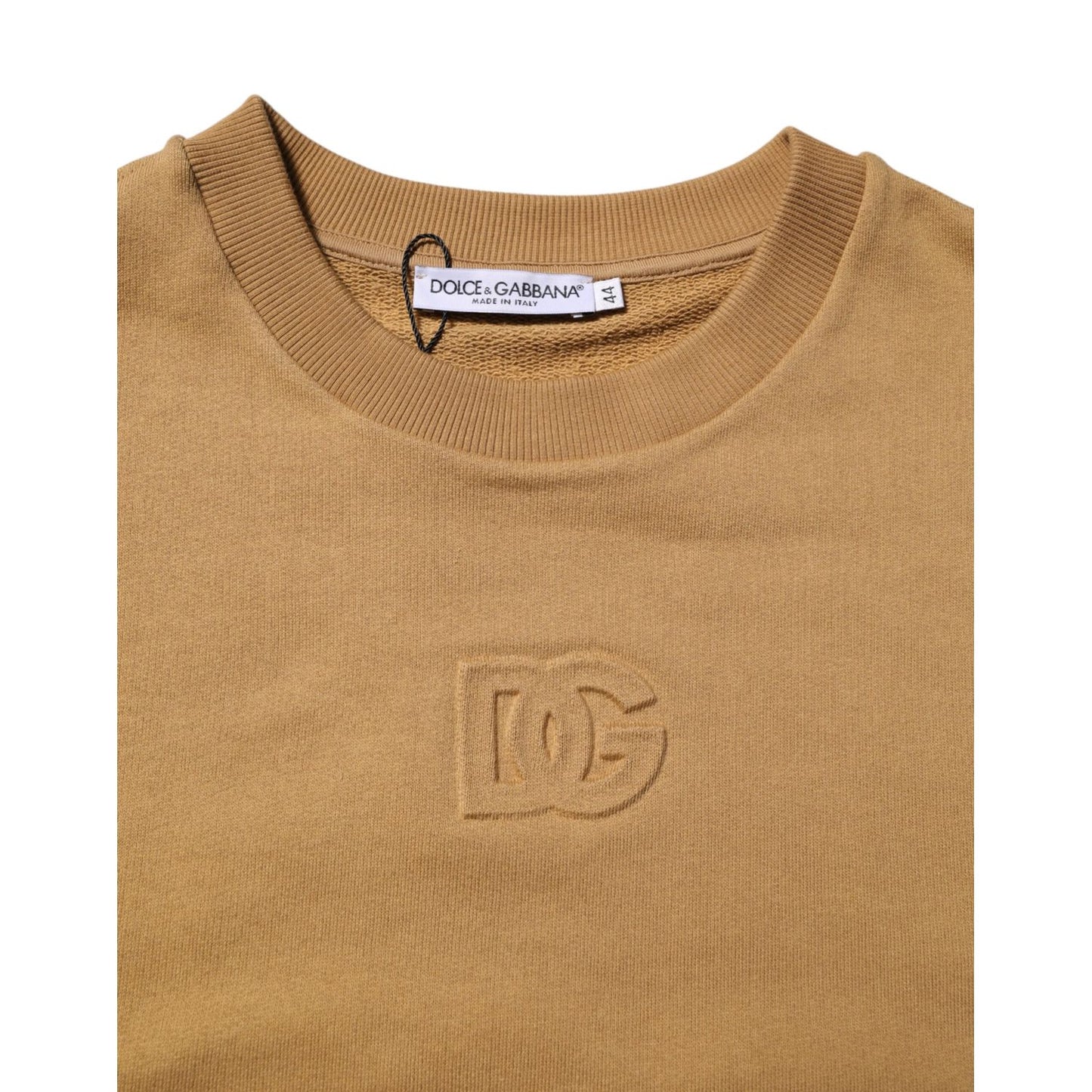 Dolce & Gabbana Mustard Cotton DG Embossed Pullover Sweater Dolce & Gabbana
