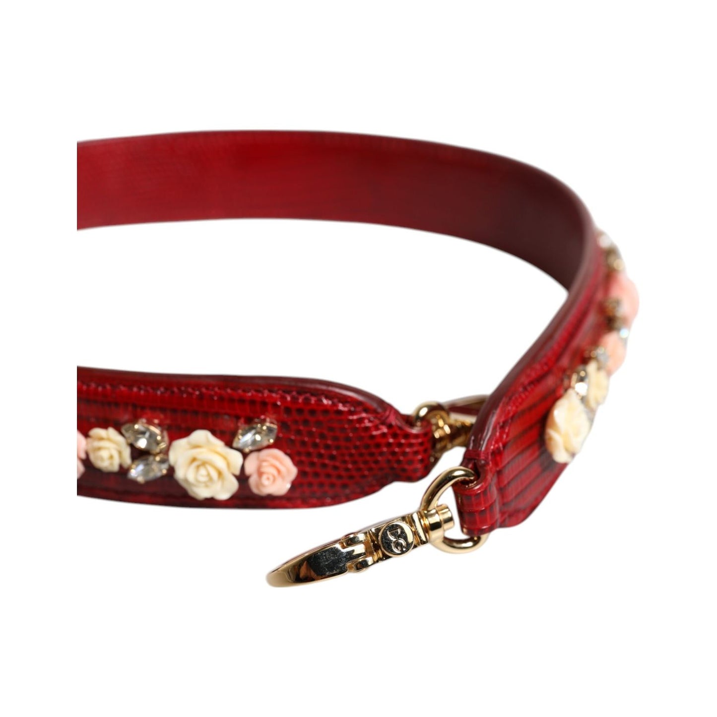 Dolce & Gabbana Red Leather Floral Embellish Bag Shoulder Strap Dolce & Gabbana