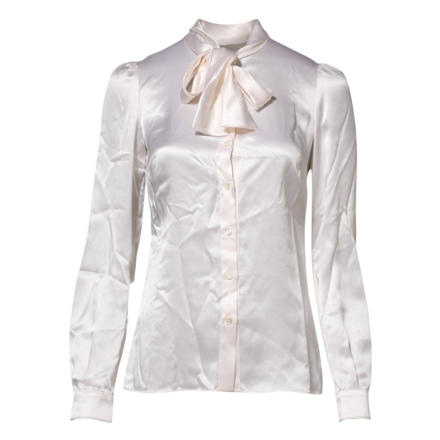 Dolce & Gabbana White Ascot Collar Long Sleeve Blouse Top Dolce & Gabbana