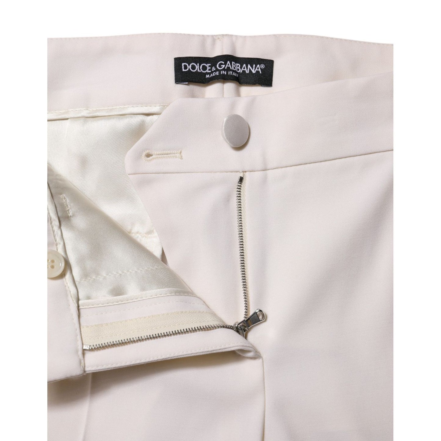 Dolce & Gabbana White Wool Mid Waist Tapered Trouser Pants Dolce & Gabbana