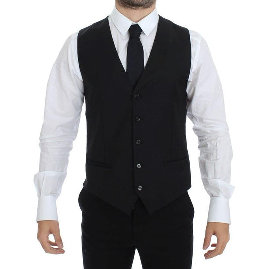 Dolce & Gabbana | Elegant Black Wool Silk Dress Vest| McRichard Designer Brands   