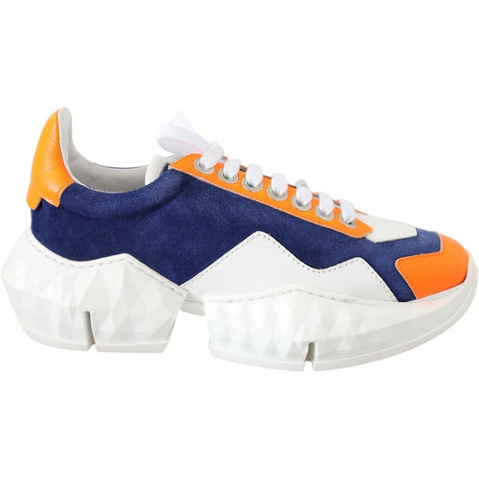 Jimmy Choo Electric Elegance Leather Mix Sneakers diamond-blue-orange-leather-sneaker